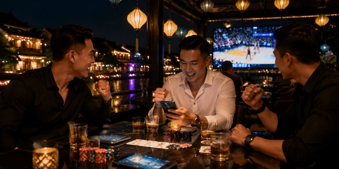 Hình ảnh minh họa cá cược thể thao tại 99wwin với bối cảnh đèn lồng Hội An